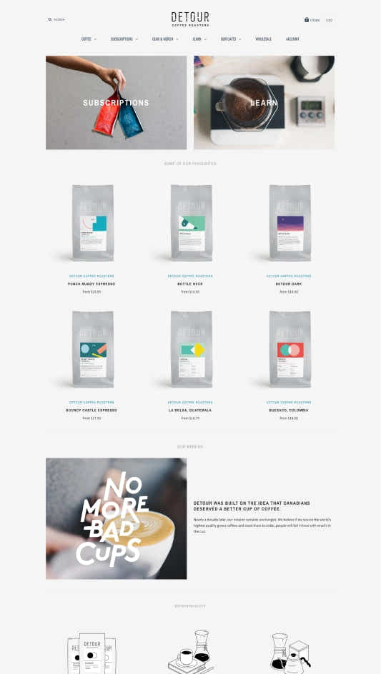 食品和飲品行業的網店範例 - Detour Coffee