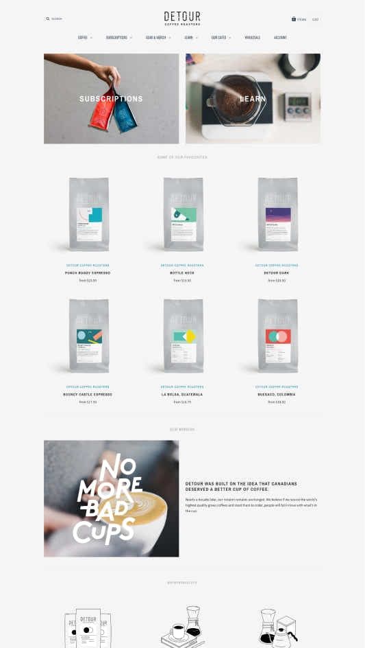 食品和飲品行業的網店範例 - Detour Coffee